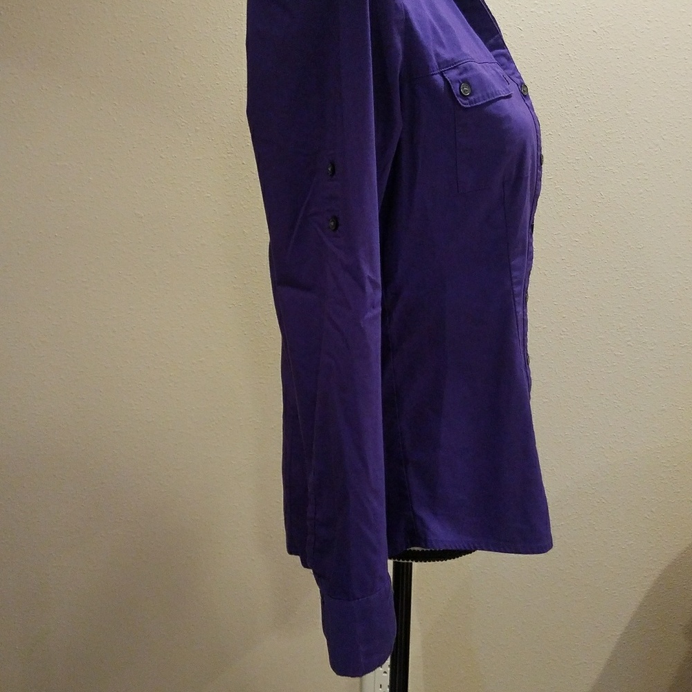 Express  royal purple/leopard print detail shirt - Picture 4 of 7